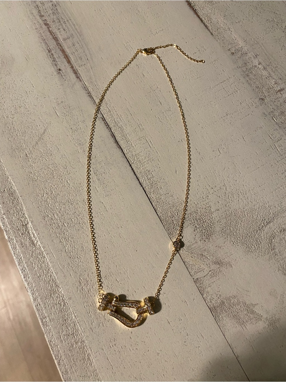 Gold Tone Women's Necklace with Pave Accent